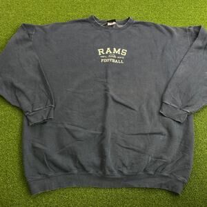 Vintage Navy Faded St Louis Rams Crewneck Sweatshirt NFL Football Mens Sz XXL
